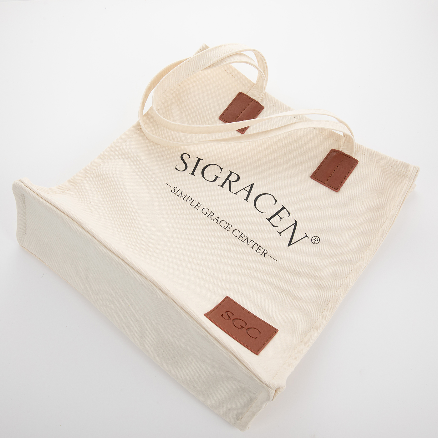 Embossed Leather Patch Canvas Bag1