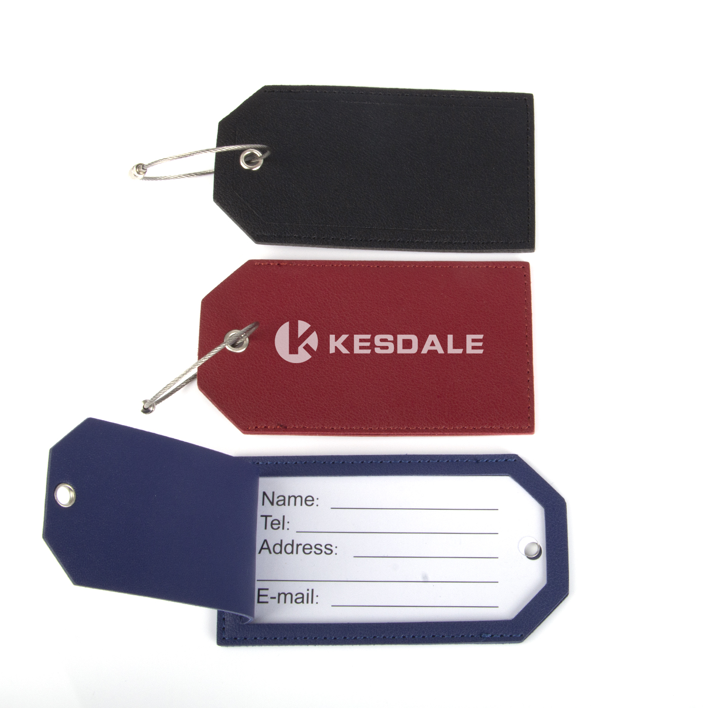 Leather Luggage Tag with Privacy Cover & Steel Loop