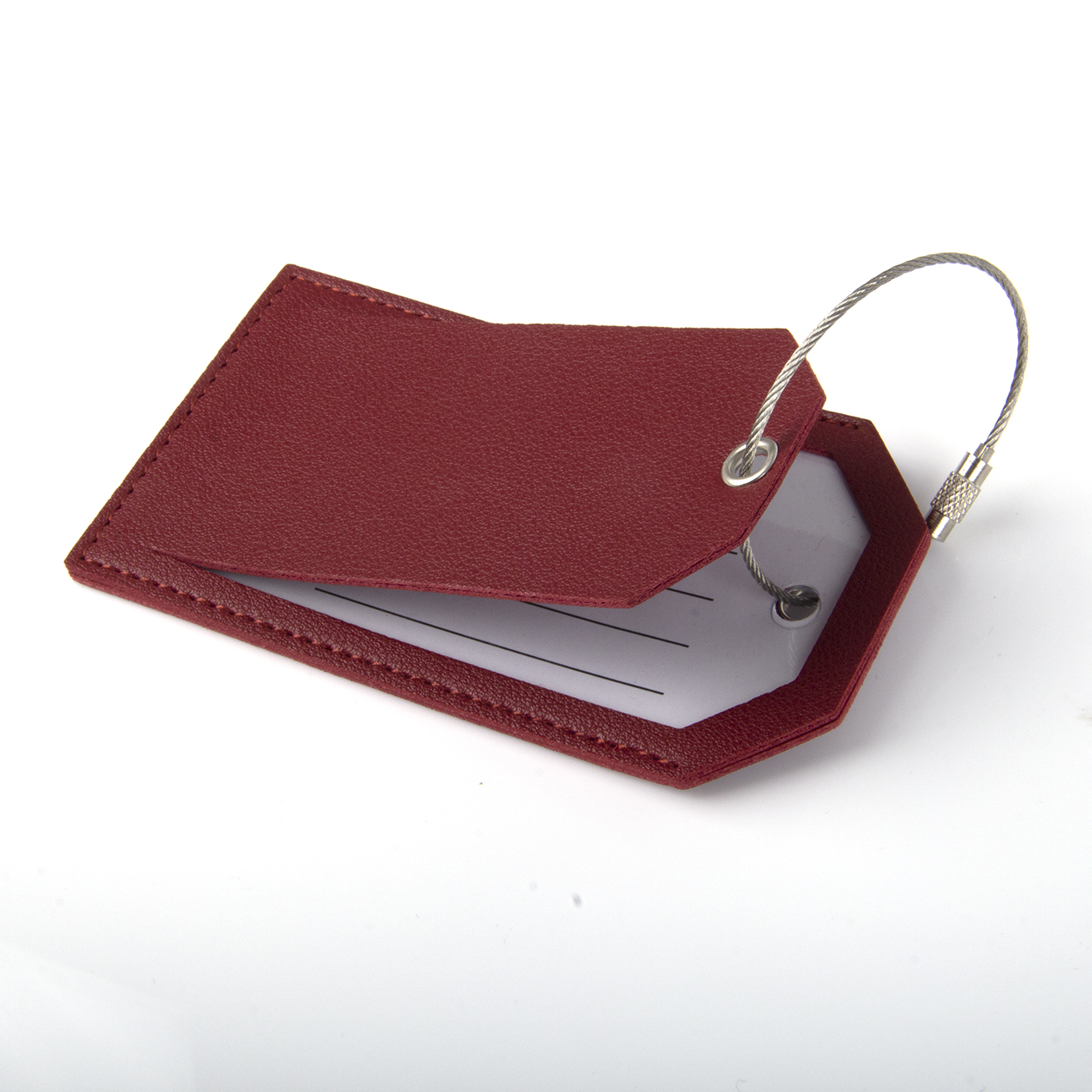 Leather Luggage Tag with Privacy Cover & Steel Loop3