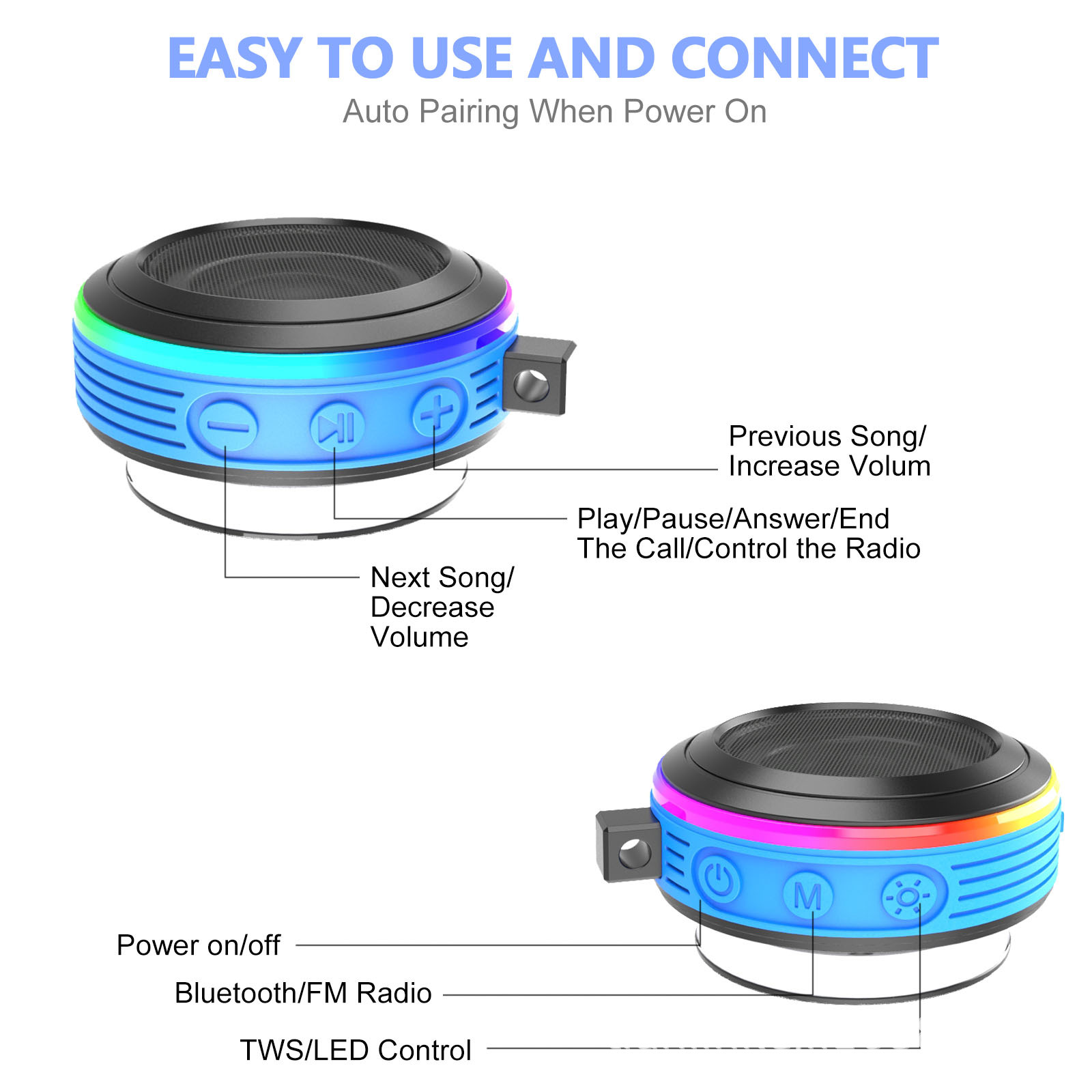 Waterproof Portable Bluetooth Shower Speaker1