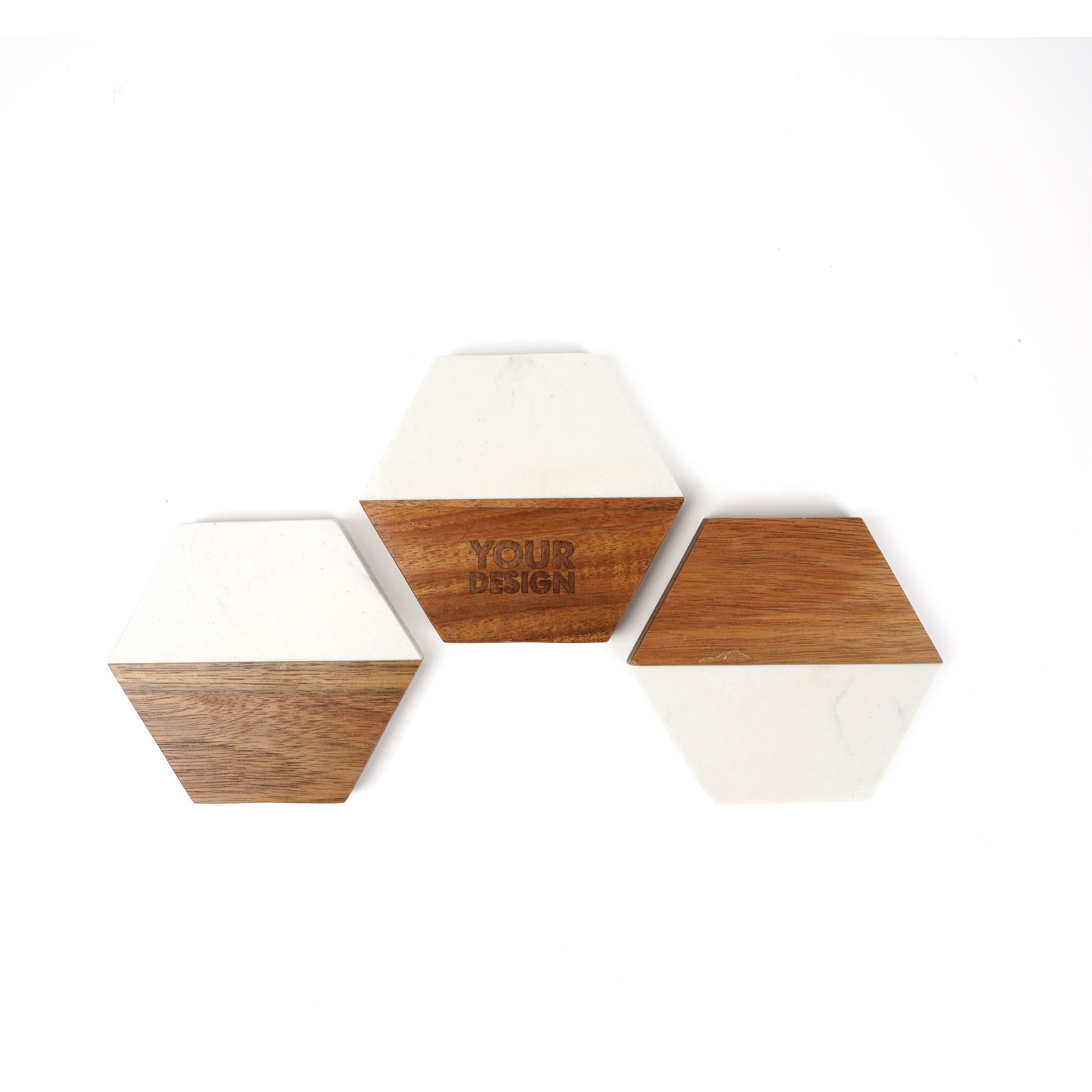 Customized Wood Marble Hexagon Coaster with Logo