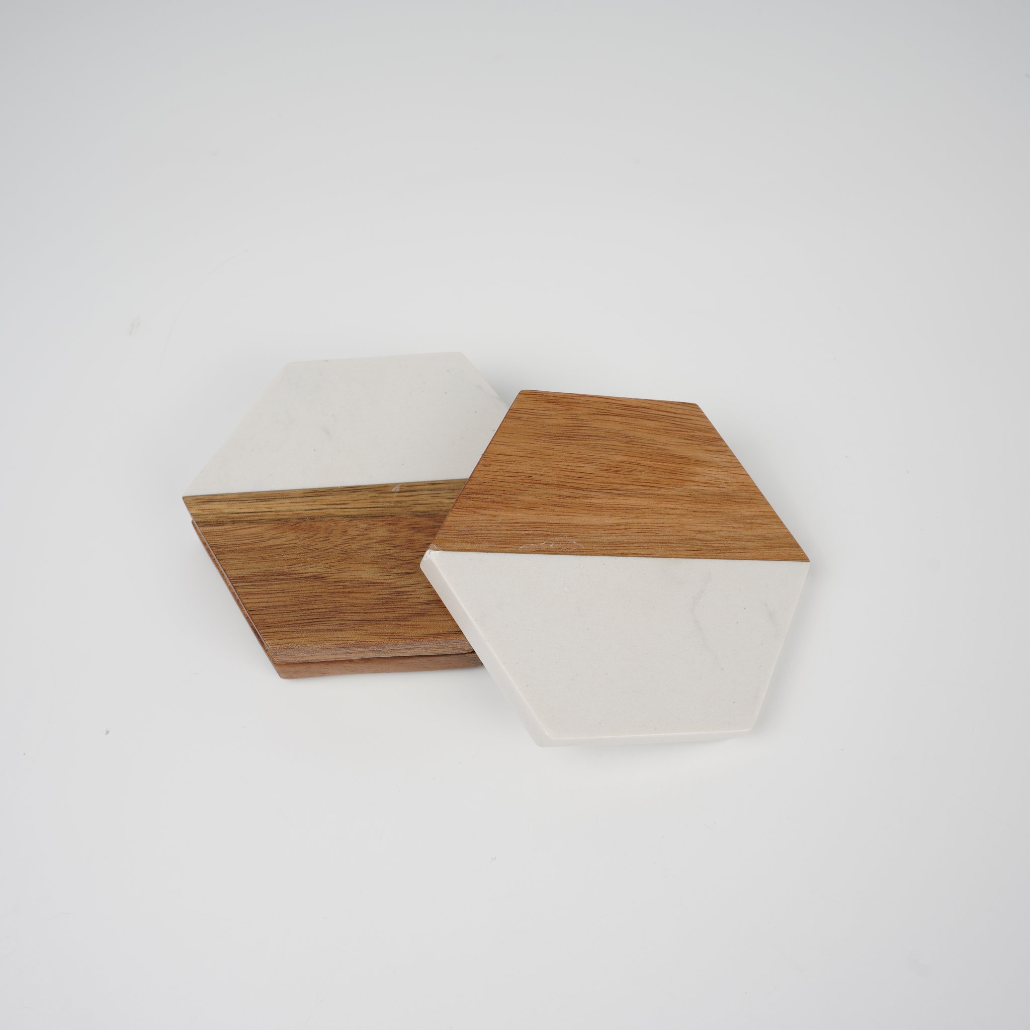 Customized Wood Marble Hexagon Coaster with Logo2