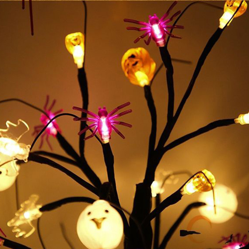 Halloween Lighted Up Birch Tree2