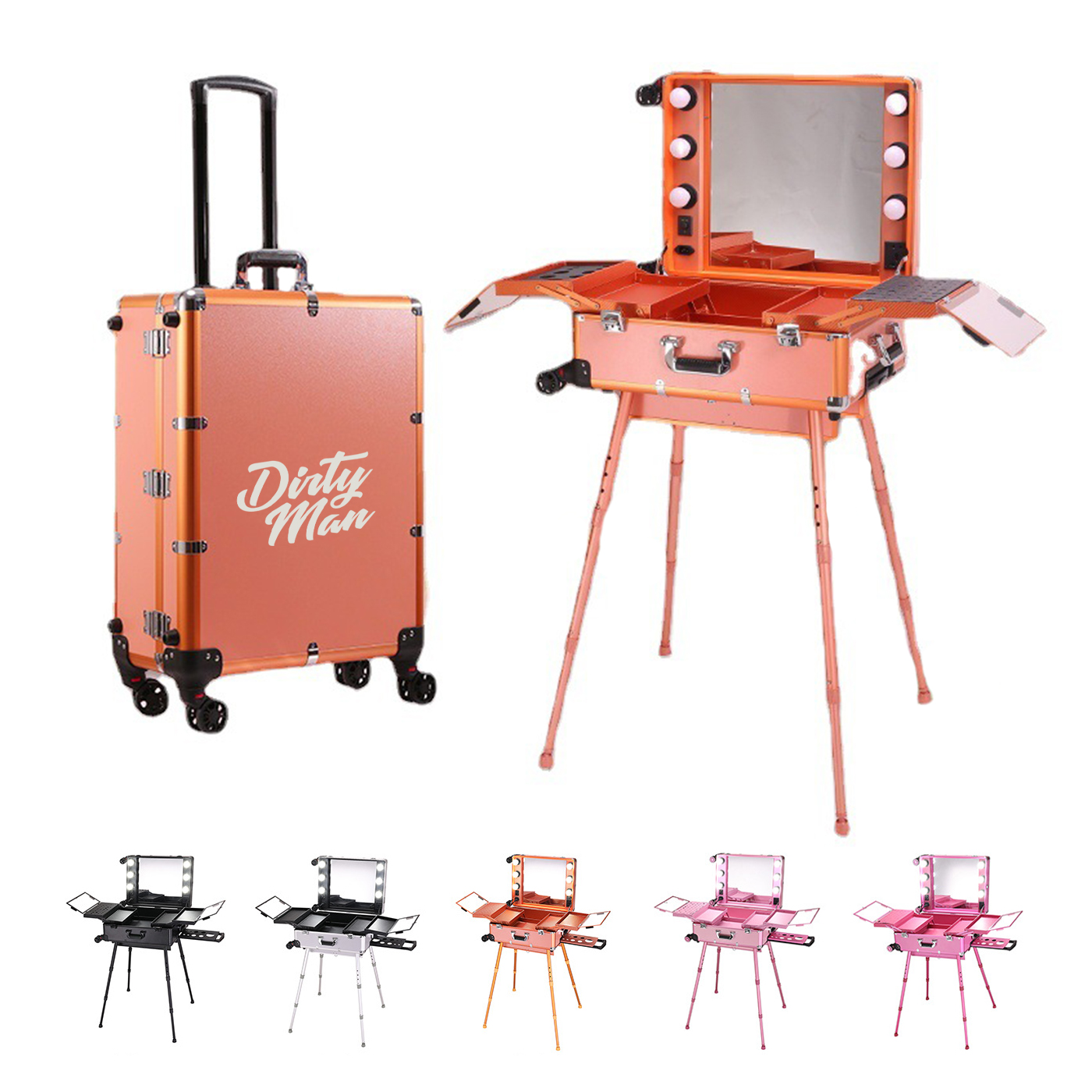 Rolling Makeup Train Case With Mirror 