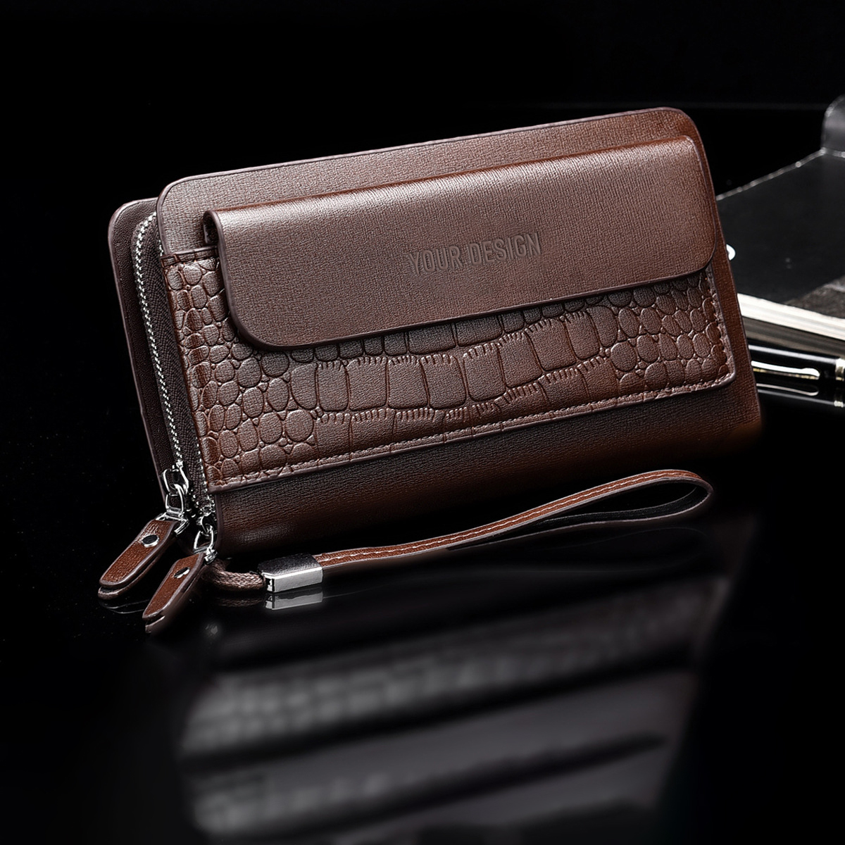 Double Zip Closure Leather Wallet1