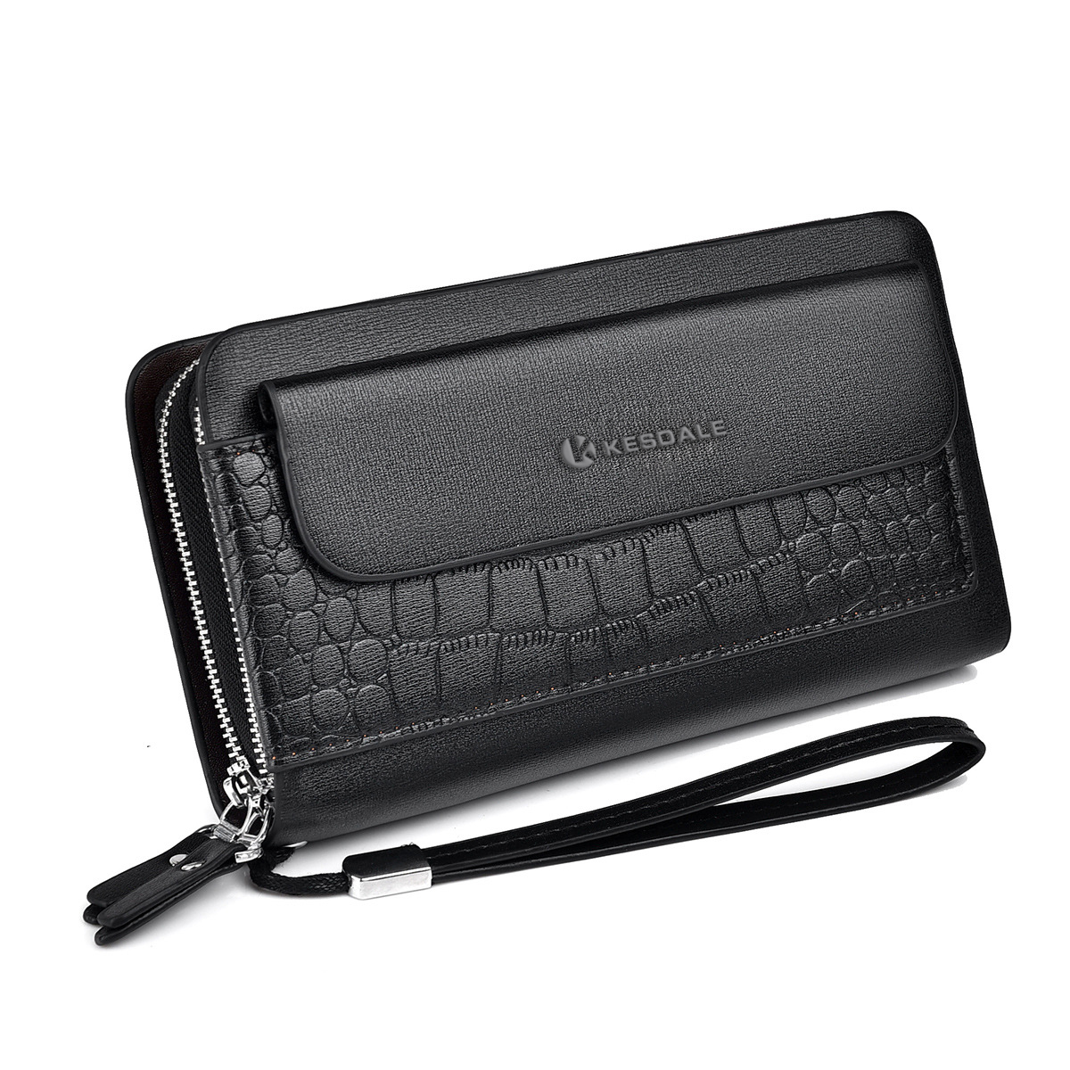 Double Zip Closure Leather Wallet