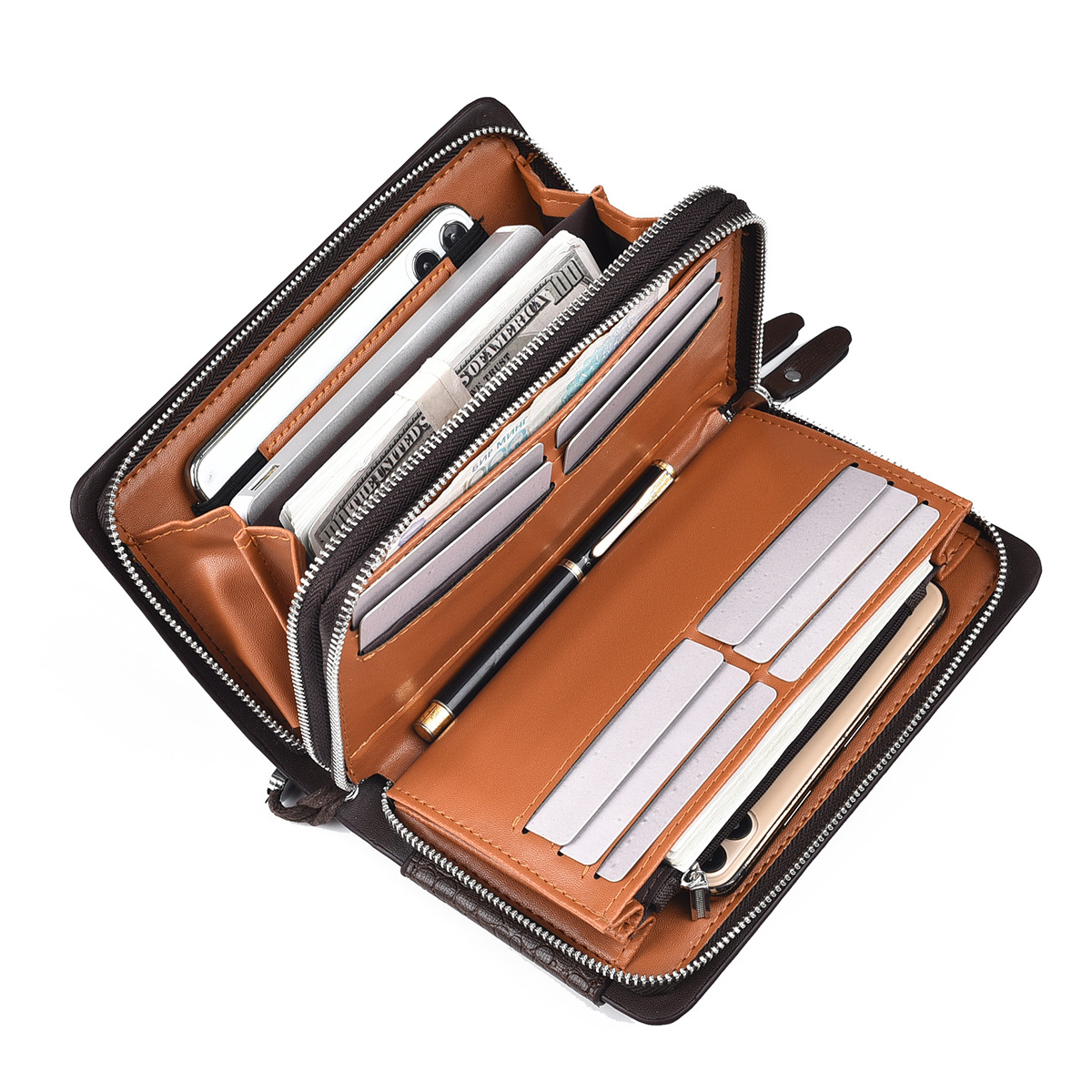 Double Zip Closure Leather Wallet2