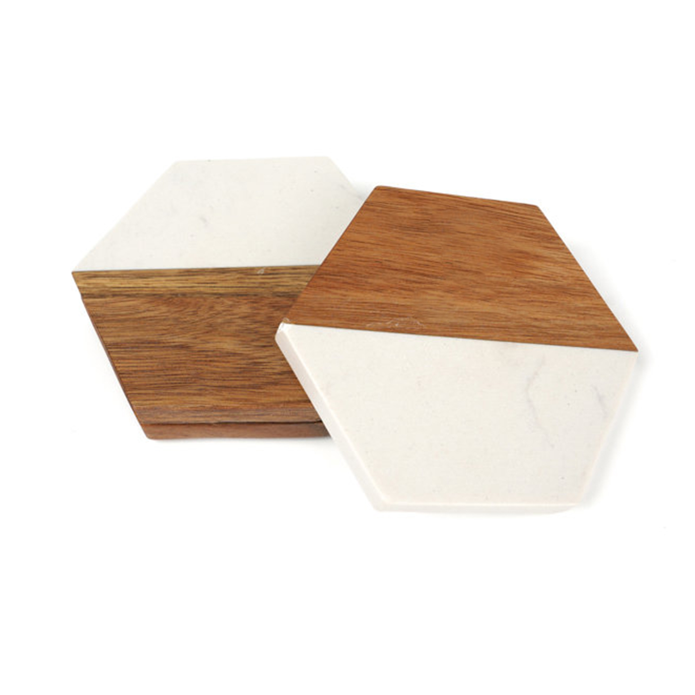 Customized Wood Marble Hexagon Coaster with Logo1