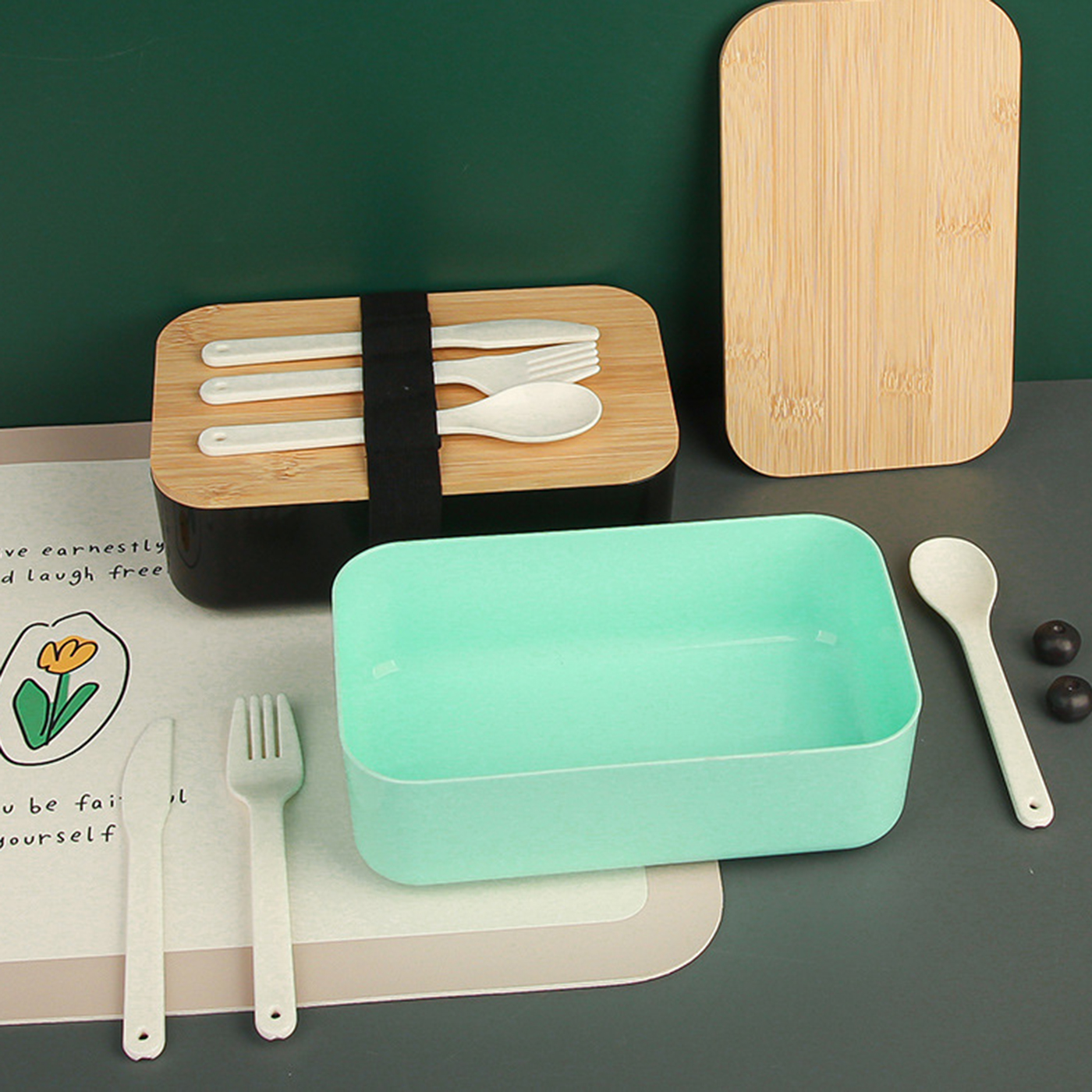 Wheat Straw Lunch Box With Utensil2