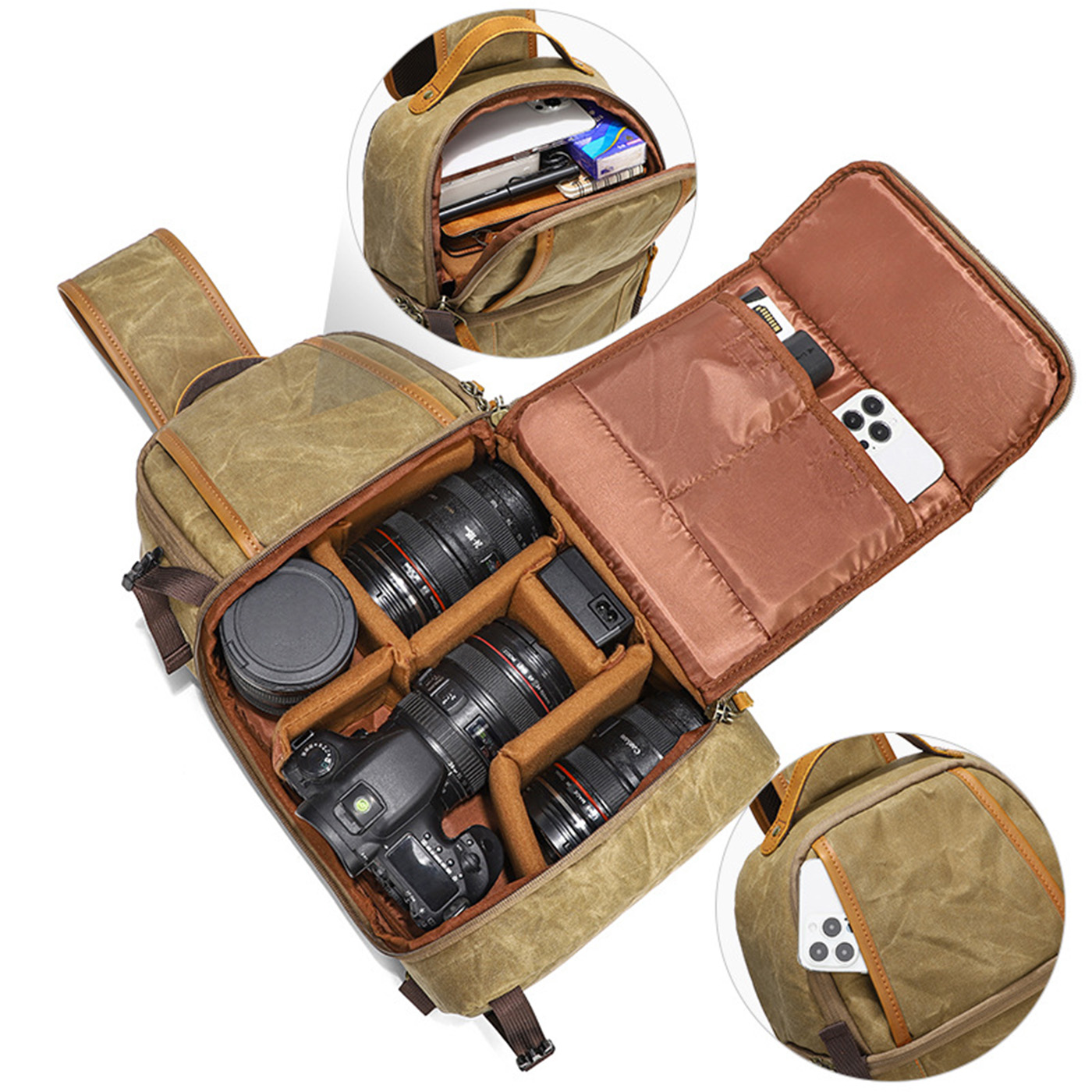 Leather Traveling Camera Backpacks2