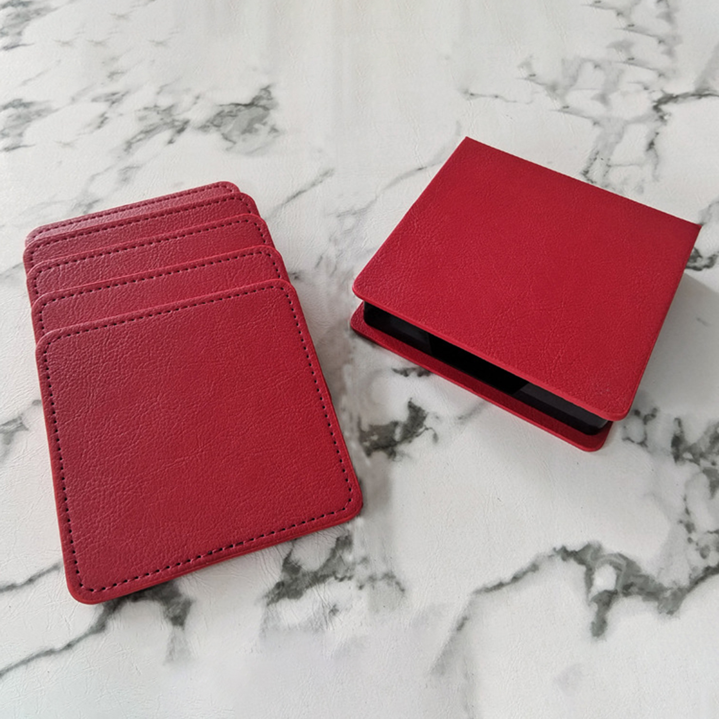 Set Of 4 PU Leather Drink Coasters2