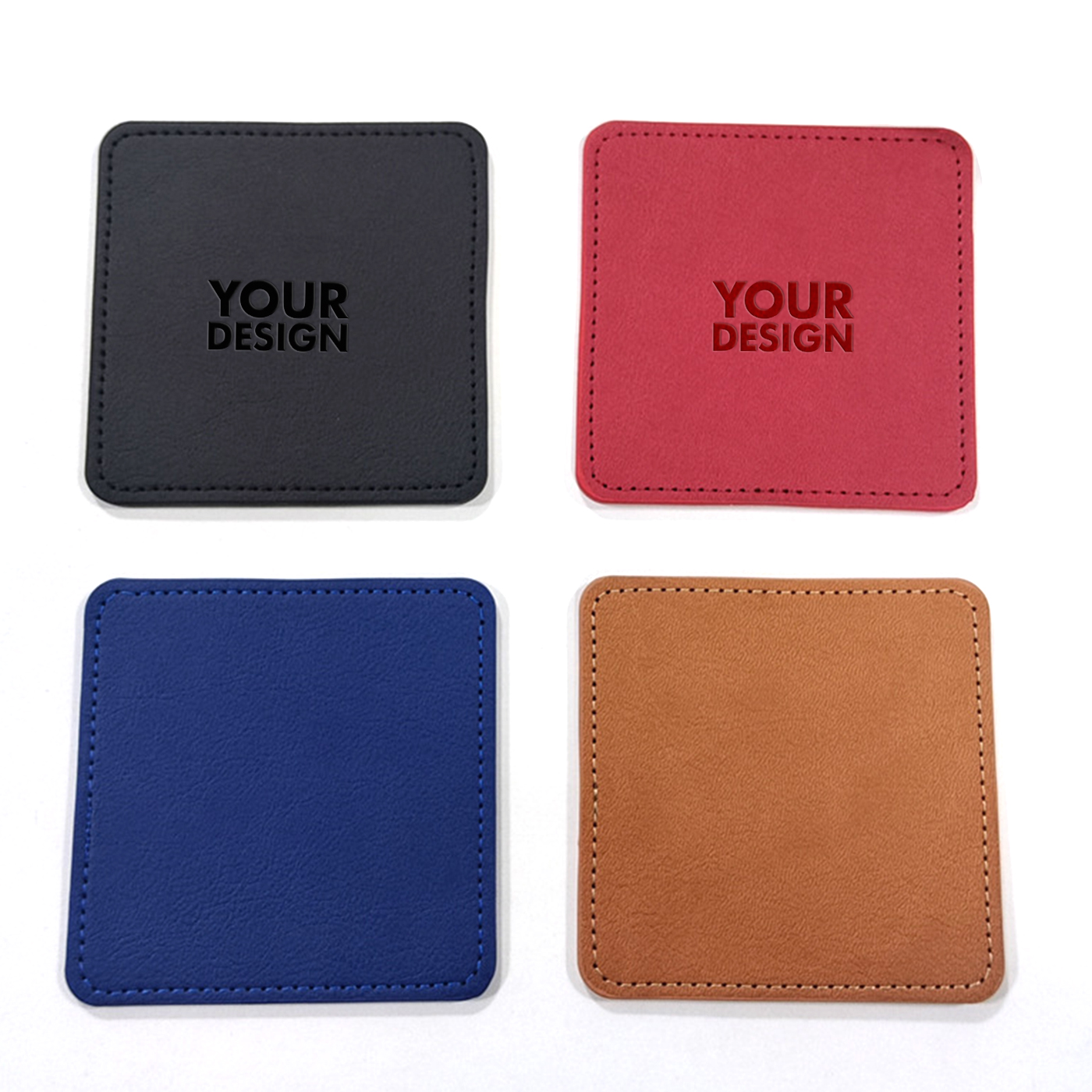 Set Of 4 PU Leather Drink Coasters