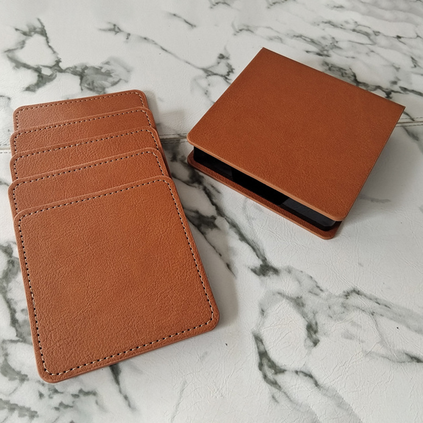 Set Of 4 PU Leather Drink Coasters3