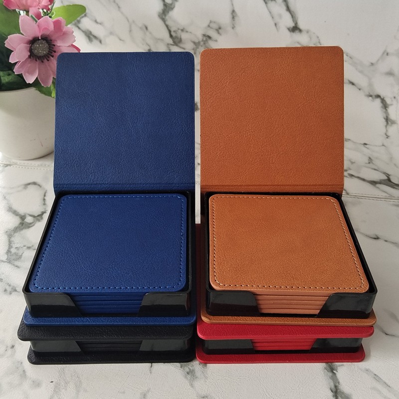 Set Of 4 PU Leather Drink Coasters4