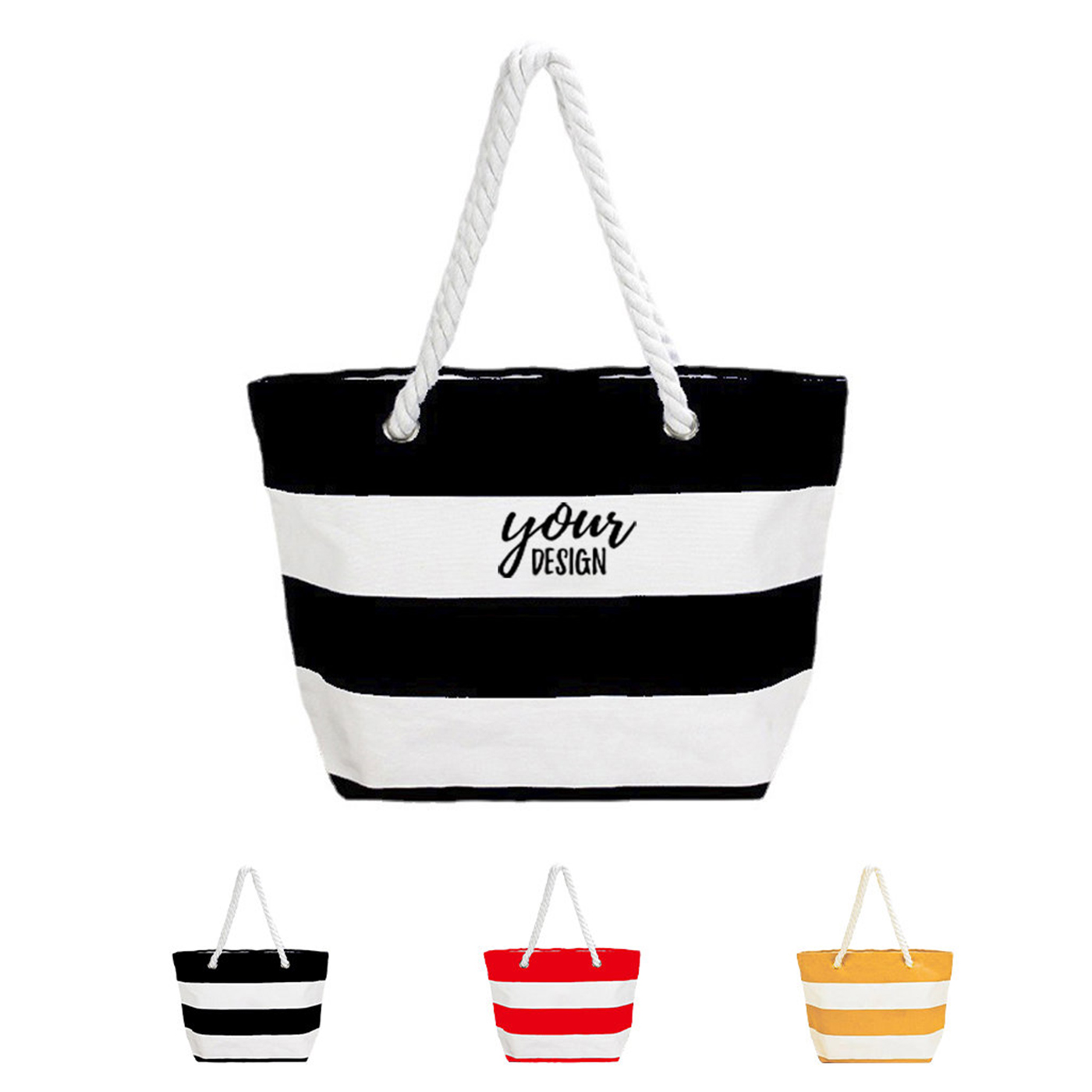 Striped Canvas Beach Tote Bag