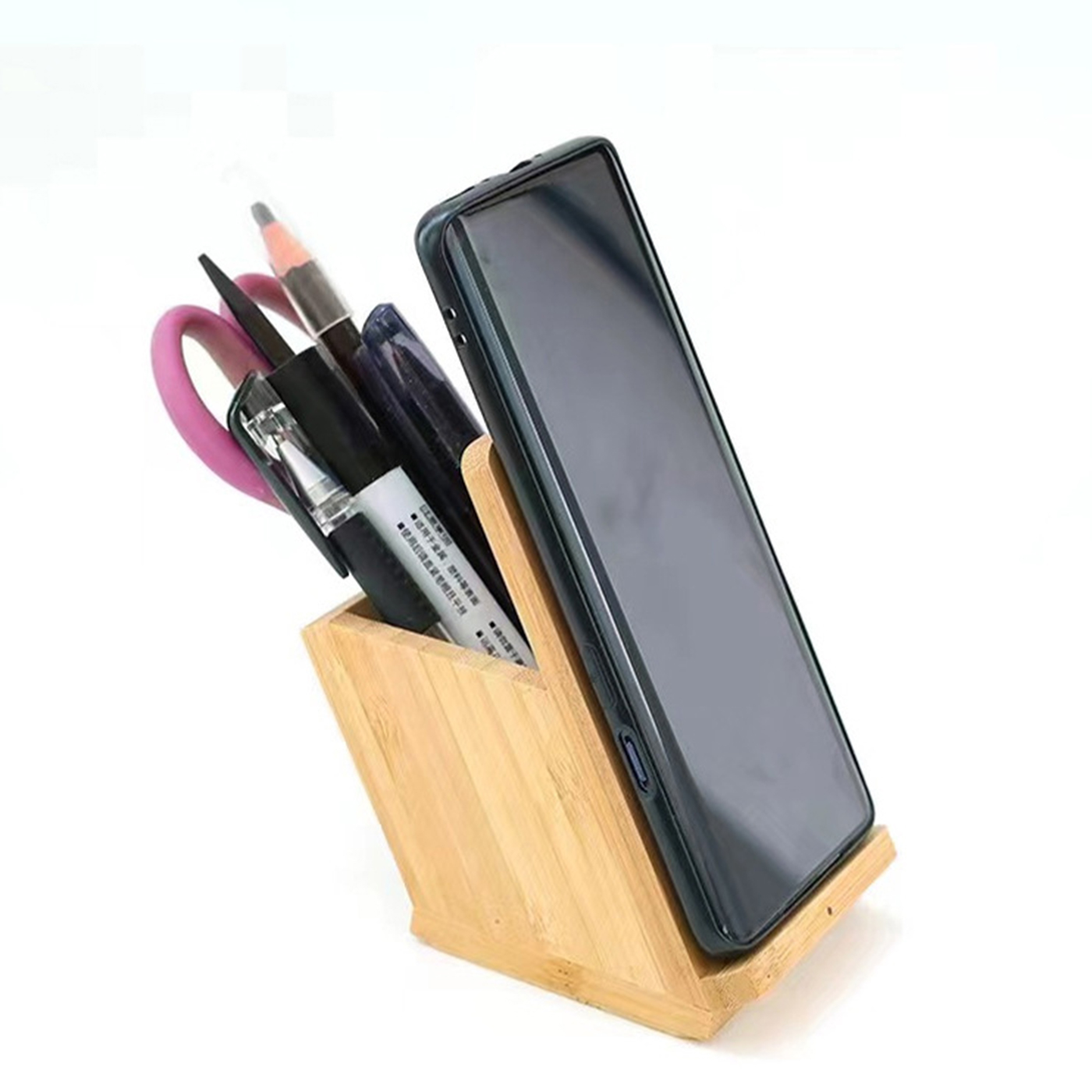 Bamboo Pen Holder With Wireless Charger