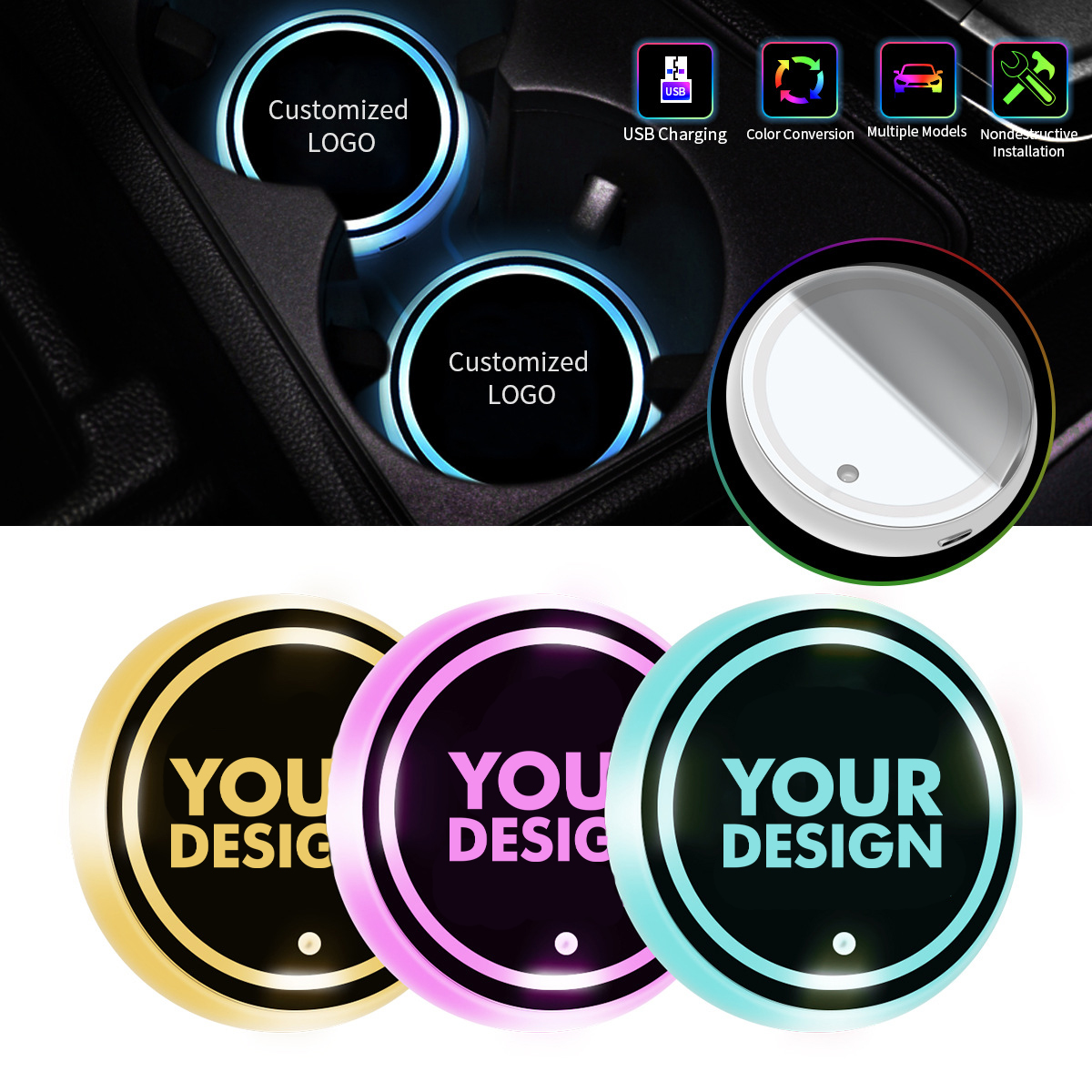 LED Waterproof Car Cup Coaster