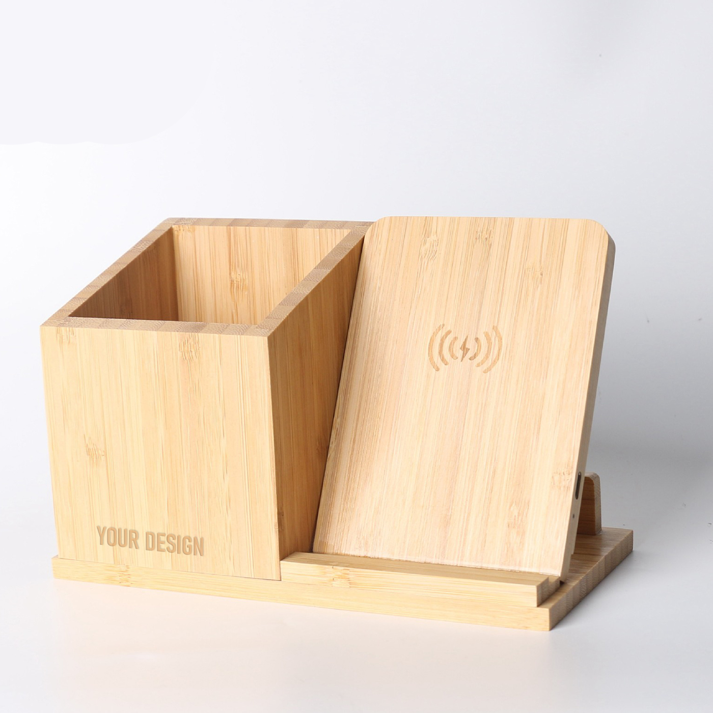 Bamboo Pen Holder With Wireless Charger