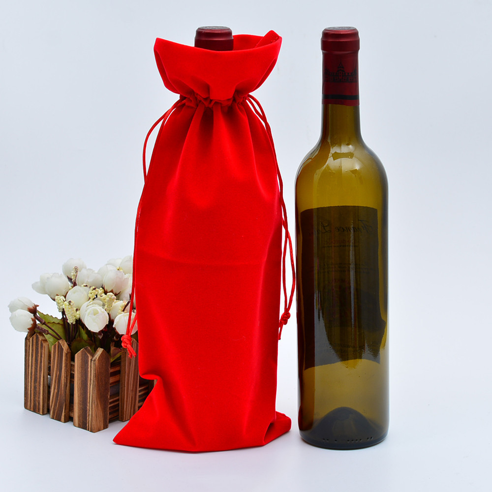 Velvet Tubular Drawstring Wine Bottle Bag2