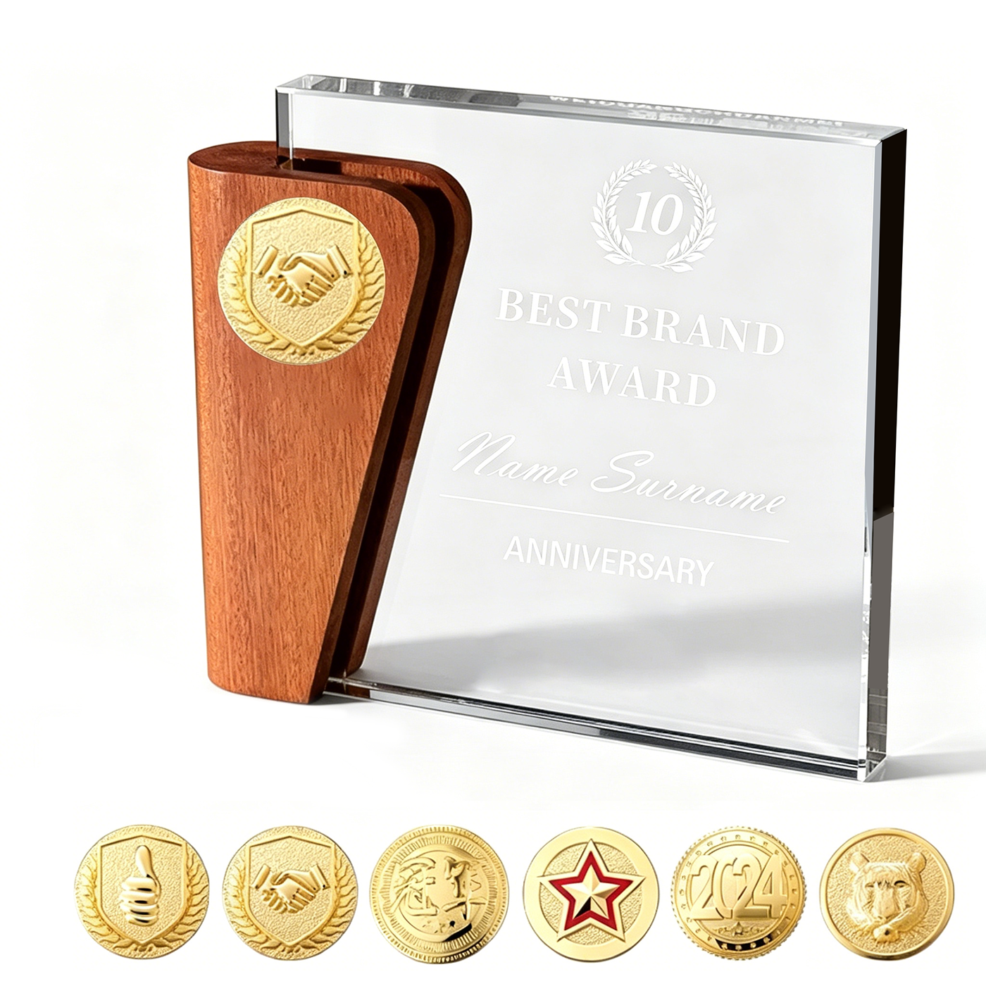 Crystal Trophy With Wooden Base1