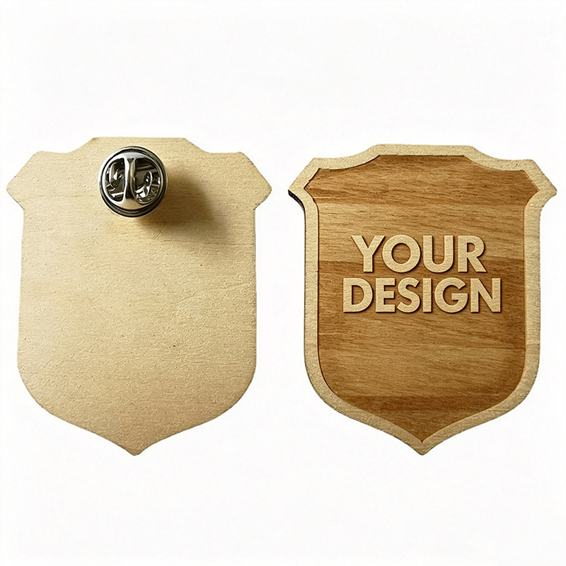 Custom Laser Engraved Wooden Badge Pin