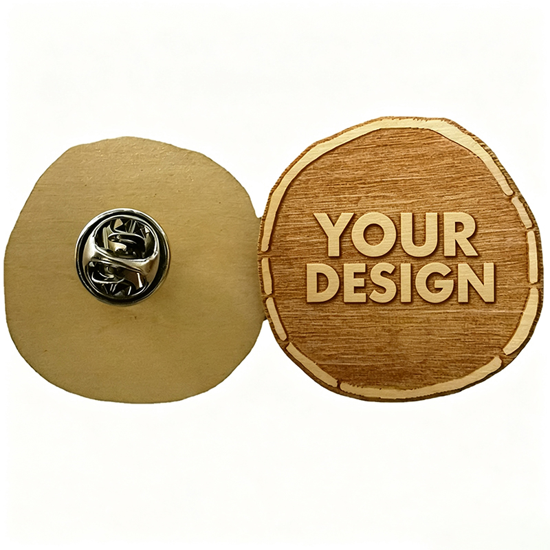 Custom Laser Engraved Wooden Badge Pin1