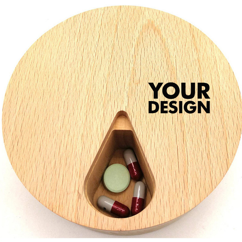 Wooden 7 Grid Round Pill Organizer Box1