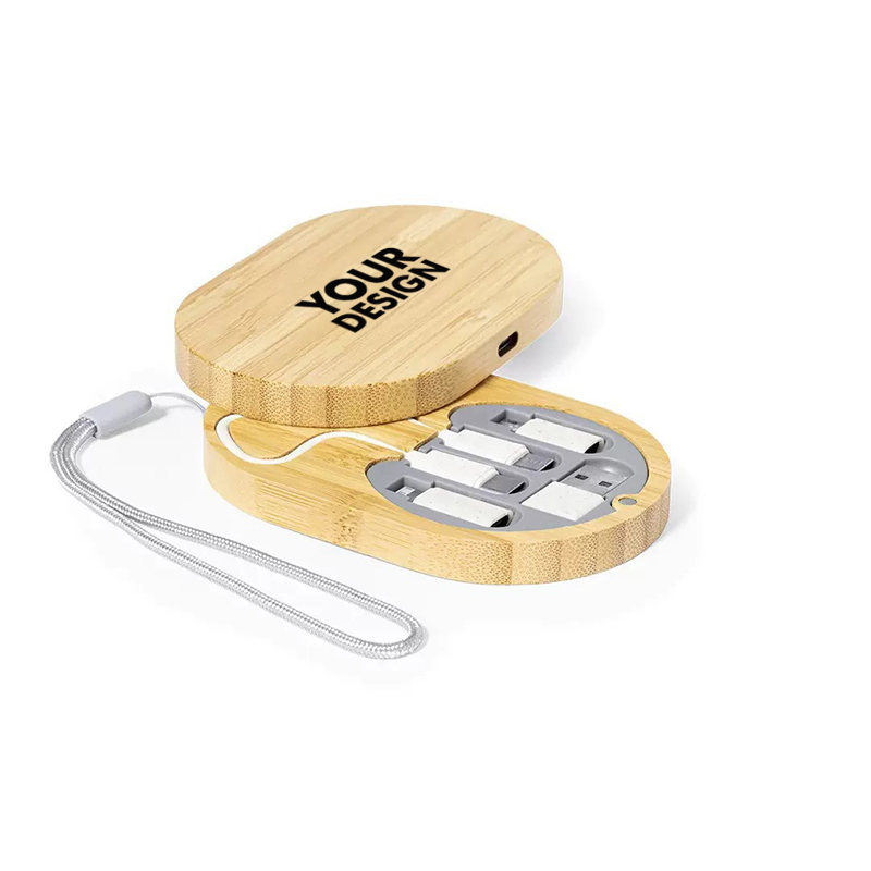 Custom Eco Bamboo Multi Function Charging Cable Box