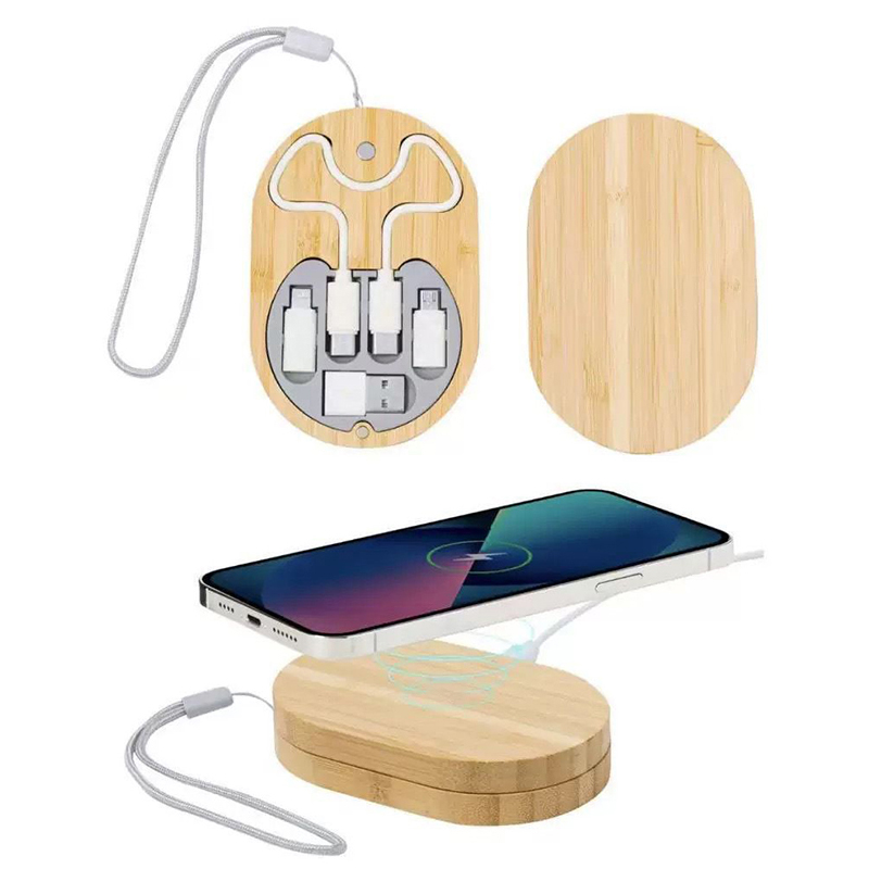 Custom Eco Bamboo Multi Function Charging Cable Box1