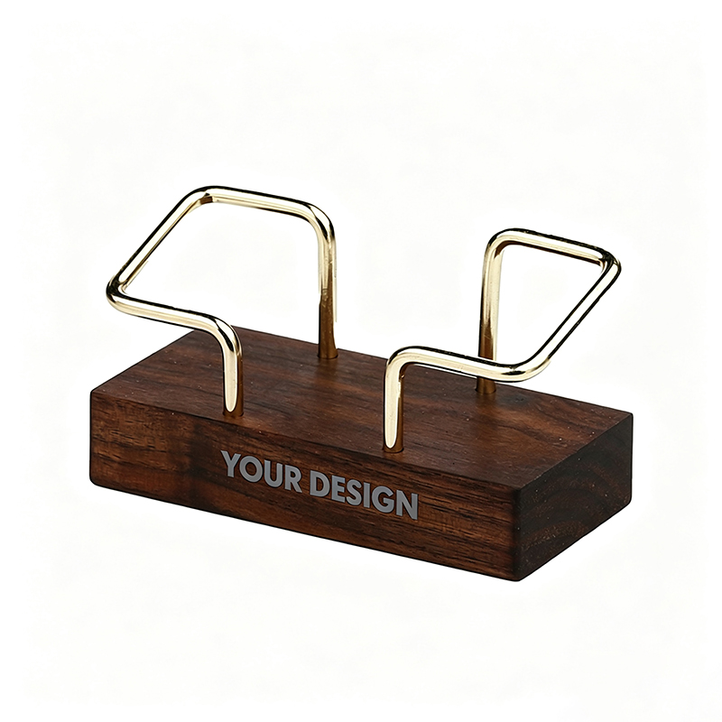 Walnut Wood Brass Business Card Stand