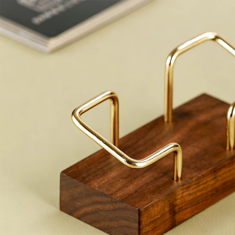 Walnut Wood Brass Business Card Stand3