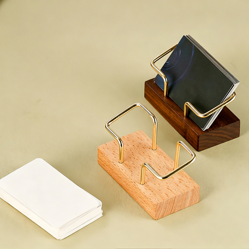 Walnut Wood Brass Business Card Stand1