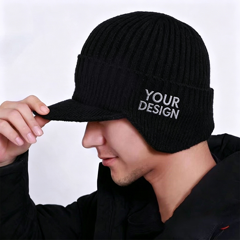 Custom Thick Knitted Ear Flap Winter Hat