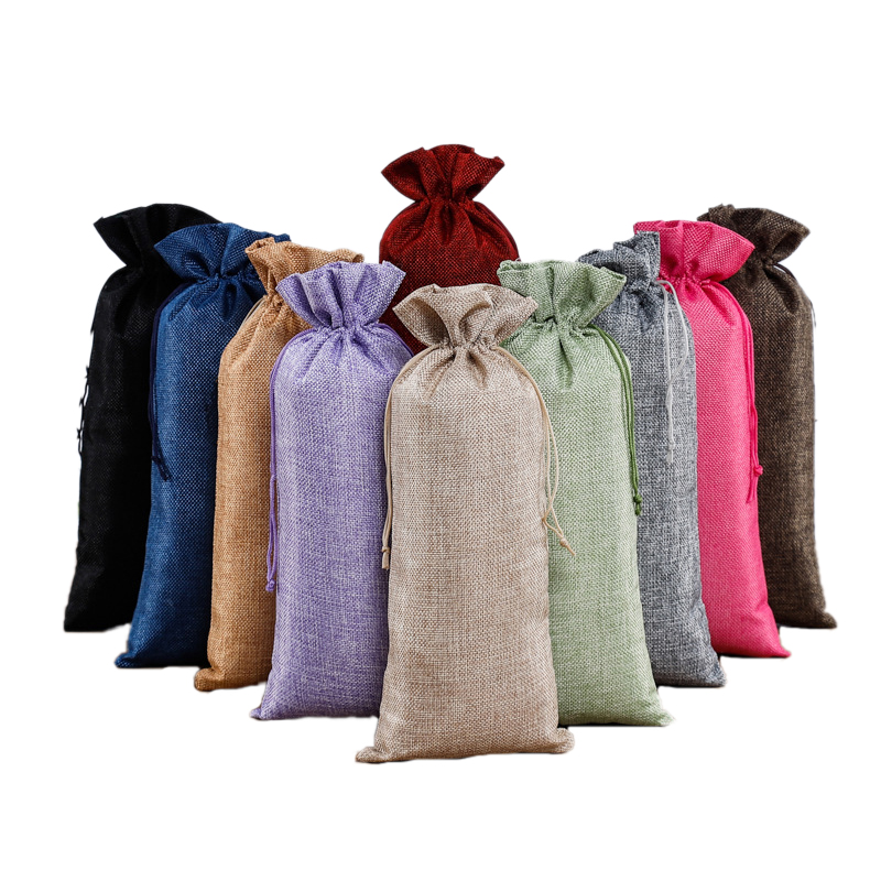 Personalized Drawstring Burlap Wine Bag