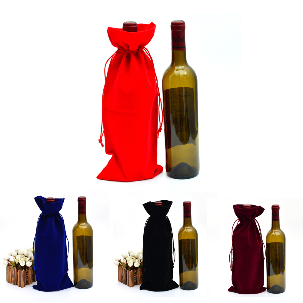 Personalized Drawstring Flannel Wine Bottle Bag